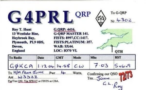 Tarjeta QSL de radioaficionados Inglaterra G4PRL Plymouth Devon Hunt - Imagen 1 de 1