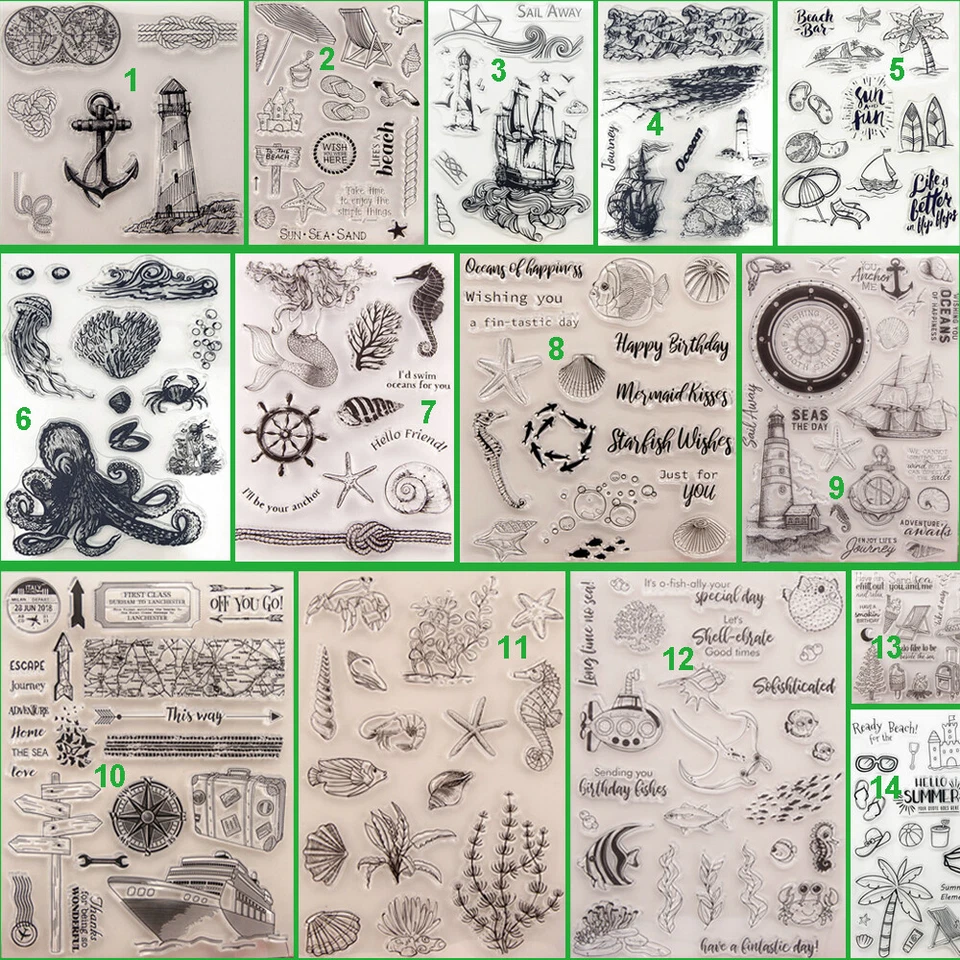 Ocean Fish Octopus Summer Beach Transparent Silicone Clear Stamp Scrapbook Ship - Image 1 of 1