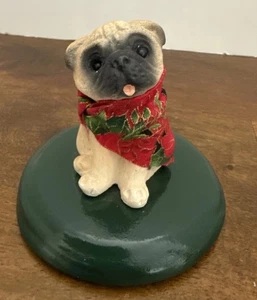 Byers Choice Caroler Dog Pug With Christmas Scarf  Pet Holiday - Picture 1 of 4