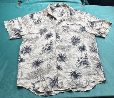 Roundtree & Yorke Men's Button Down Shirt XL Silk Beige Tropical Short Sleeve - Image 1 of 4