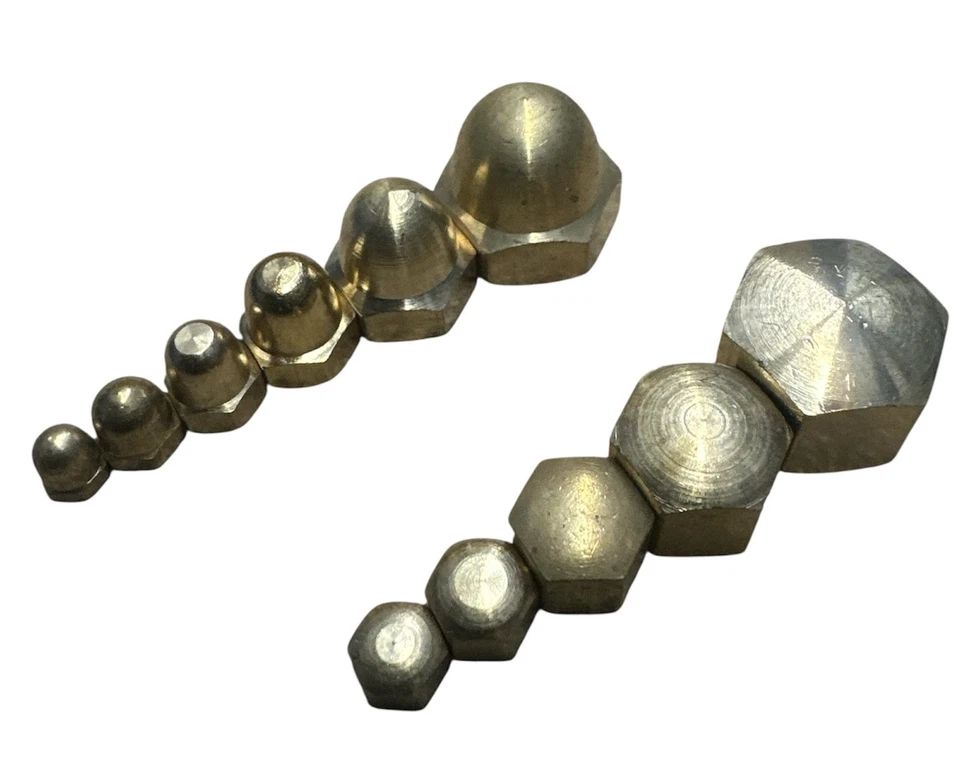 10 - 100 x Hutmutter Messing DIN 917 / 1587 M 3 4 5 6 8 10 niedrige / hohe Form - Bild 1 von 1