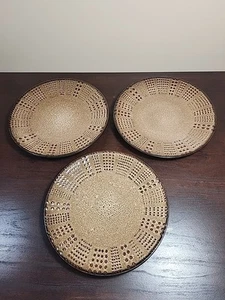 Mikasa Gourmet Basics Linden Set 3 Salad Plates 8 1/2" embossed dots black brown - Picture 1 of 9