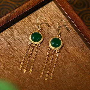 Grüne natürliche Jade Ohrringe Charm 18K vergoldet Echtschmuck Geschenke für Frauen - Bild 1 von 5
