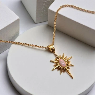 Whit Opal North Star Pendant Gold Necklace Dainty Women's Jewellery Gift For Her - Image 1 of 4