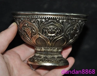 Copa copa copa vaso vaso vaso de vino grano babao plata tibetana antigua de 3,8" Foto 1 de 4