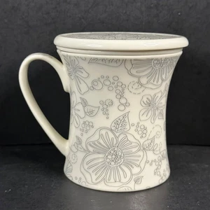 Teavana New Bone China grau Blumenmuster Becher mit Teeei und Deckel - Bild 1 von 9