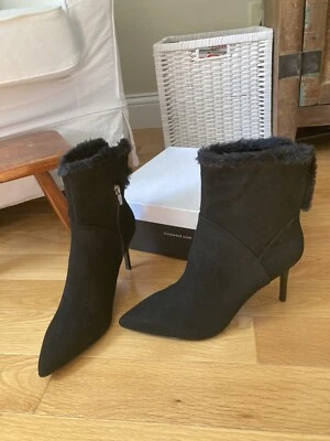 NEW Nine West black women fur lined suede stiletto heel booties boots 9.5 - Image 1 of 4
