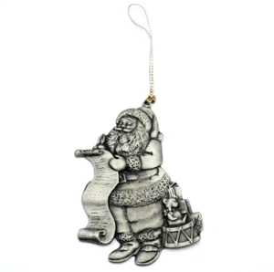 Avon Holiday Christmas Ornament Santa Checking His List 3" Pewter 1996 - Picture 1 of 4