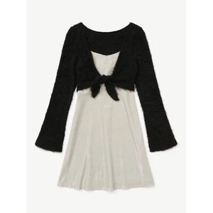 Justice Girls size M 10 Shimmer Dress With Fuzzy Overlayer COLOR Silver NEW - Picture 1 of 4