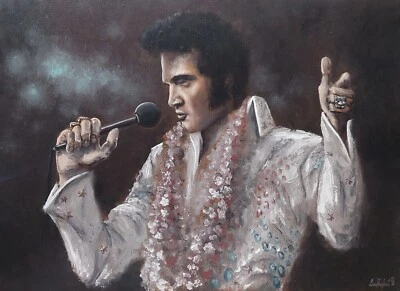 Pintura al óleo original sobre lienzo de Elvis Presley. Arte Elvis King of Rock and Roll Foto 1 de 4