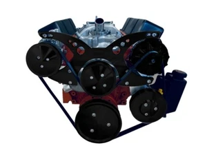 Small Block Chevy Serpentine Pulley Conversion Kit ALT PS A/C SBC 350 BLACK - Picture 1 of 3