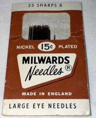 Milwards 21 Large Eye Sewing Needles Sharps 8 used pack Made in England Needle - Image 1 of 4