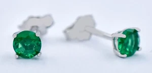 LAB CREATED 1.28 Cts EMERALD STUD EARRINGS .925 Sterling Silver- Made in USA - Picture 1 of 6