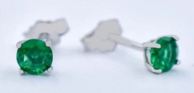 LAB CREATED  1.28 Cts EMERALD  STUD EARRINGS .925 Sterling Silver- Made in USA - Image 1 of 4