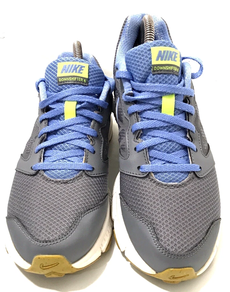 Nike Downshifter 6 Women Running Shoes Sz 8.5 Gray Blue Neon Classic ￼Swoosh - Image 1 of 4