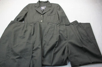 Burberry Hecho en Londres EE. UU. Mujer Negro Rayas Lana Falda Pantalones Blazer Traje 10 Foto 1 de 4