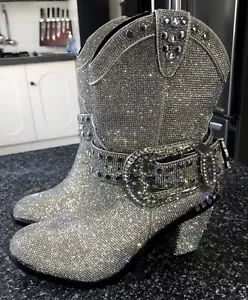 Club Exx Sheriff Shine Icy Silver Rhinestone Boots Dolls Kill Western Cowgirl - Picture 1 of 7