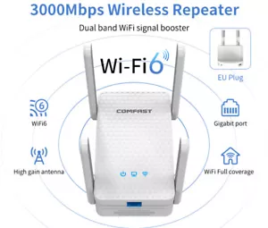 WIFI 6 Gigabit Wireless Extender 2.4/5Ghz Dual Band Signal Booster Repeater New - Afbeelding 1 van 25