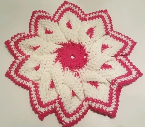 Grande Crochet Mano Blanco Rosa Algodón 10 Puntos Estrella Caliente Pochet Pad Trivet - Imagen 1 de 5
