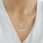 Ladies Silver 3 Tier Multi Layer Bar Circle Geometric Link Choker Necklaces
