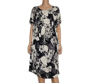 Robbie Bee Plus size 3X black ivory short sleeve slinky faux wrap dress NWT 69$ - Picture 1 of 11