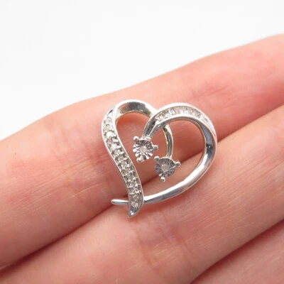 Colgante de corazón minimalista de diamantes blancos reales Jane Seymour de plata de ley 925 Foto 1 de 4