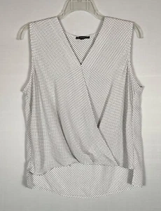 Adrianna Papell Tank Top Womens XL Ivory Black Polka Dot Faux Wrap Hi Low Hem - Picture 1 of 7