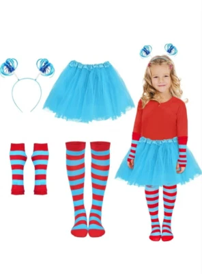 Disfraz de Halloween Conjunto de 4 Piezas Tutú Falda Diadema Rayas Calcetines y Guantes Nuevo Foto 1 de 4