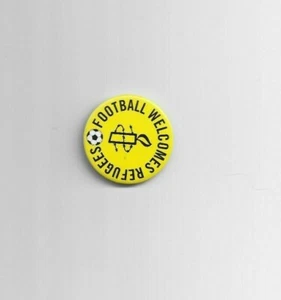 Amnesty - Football Welcomes Refugees - Yellow Button Badge 38mm - UK FREEPOST - Picture 1 of 1