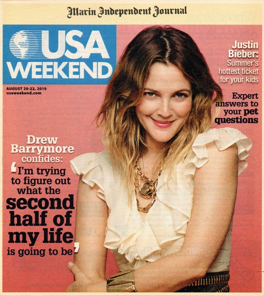 USA WEEKEND Magazine August 20-22 2010 Drew Barrymore Justin Bieber Pet Question - Image 1 of 1