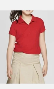 Girl’s Short Sleeve Stretch Pique Uniform Polo Shirt Size 5 Red Cat & Jack - Picture 1 of 6