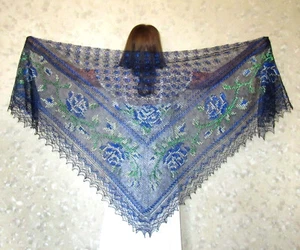 Orenburger Scarf Knitted Ziegenflaum Scarf Pelerina Knitted Stole - Picture 1 of 15