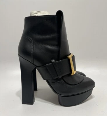 Винтажный ALEXANDER McQUEEN из черной кожи золотой пряжки ботинки 37 - Изображение 1 из 4