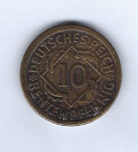 10 Rentenpfennig 10 Pfennig 1924 F Umlaufmünze Kursmünze Getreide Ähren