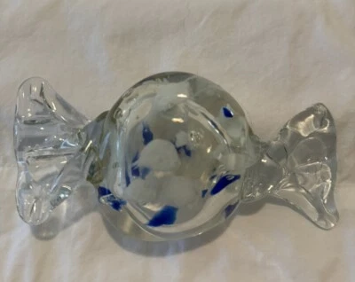 Pisapapeles de vidrio vintage estilo Murano soplado a mano burbujas azules y blancas 💙 Foto 1 de 4