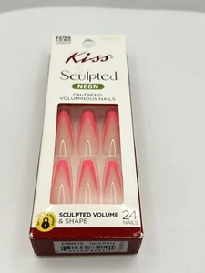 L.A. Colors Nails 24 pieces Coffin Sculpted Volume Neon Pink Extra Long NEW - Picture 1 of 4