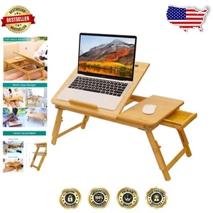 Eco-Friendly Bamboo Laptop Lap Desk with Adjustable Height & Tilt for Comfort - Picture 1 of 8