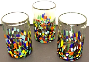 3 Highball Granata Confetti Glasses Handblown in Mexico Cups - Picture 1 of 7