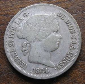 ZALDI2010 - ISABEL II , 40 CENTIMOS DE ESCUDO DE 1864 ,  MADRID . PLATA - Picture 1 of 2