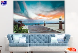 Wooden Pier on Sand Photograph Canvas Collection Home Decor Wall Print Art - Picture 1 of 2