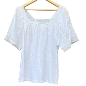 Caslon Crochet Lace Top Womens Size L White Square Neck Peasant Fairy Feminine - Picture 1 of 10