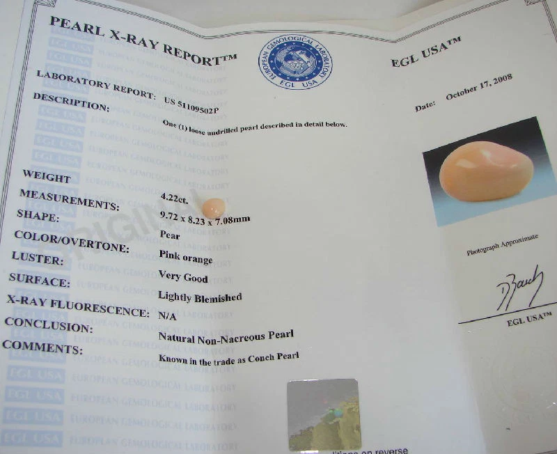 CONCH PEARL NATURAL PINK ORANGE CONCH PEARL CERTIFIED - Image 1 of 4