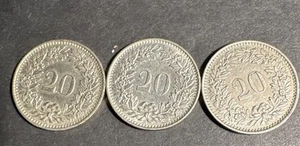 Lot of 3 Switzerland 20 Rappen 1962, 1960, & 1967 - Picture 1 of 2