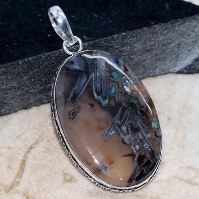 Colgante enchapado en plata 925 palo ágata 2,2" joyería llamativa GW Foto 1 de 3