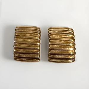 Vintage Givenchy Gold Tone Chunky Earrings Signed Curvy Ribbed Design - Picture 1 of 3
