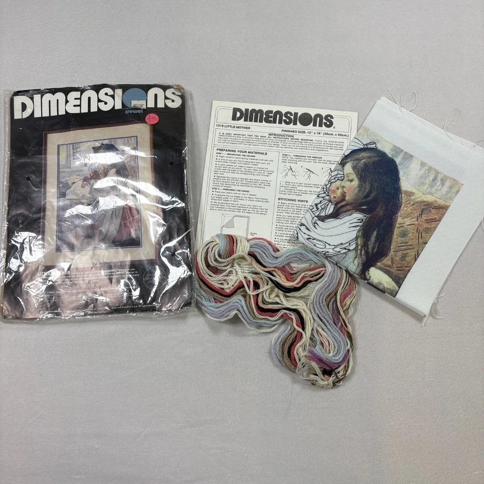 Dimensions Little Mother Crewel Embroidery Kit 1315 Vintage 1979 Complete - Image 1 of 4