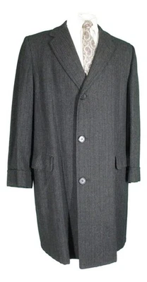 Hickey Freeman Vtg 50s Mens Charcoal English Woven Wool Overcoat 44R USA - Image 1 of 4