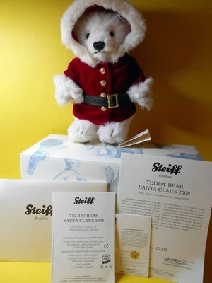 2008 STEIFF Christmas Teddy Bear 037252 Santa Claus Alpaca White 25cm Original Box Limited - Image 1 of 4