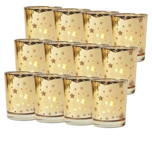 Gold Votive Candle Holder Set of 12, Mercury Bulk Glass Tealight Candle Stand... - Picture 1 of 9