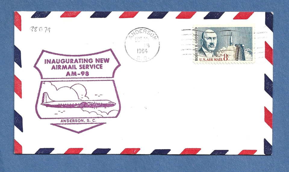 FIRST FLIGHT AM 98 ANDERSON S.C TO CHARLOTTE N.C OCT 25,1964 98E79 - Image 1 of 1